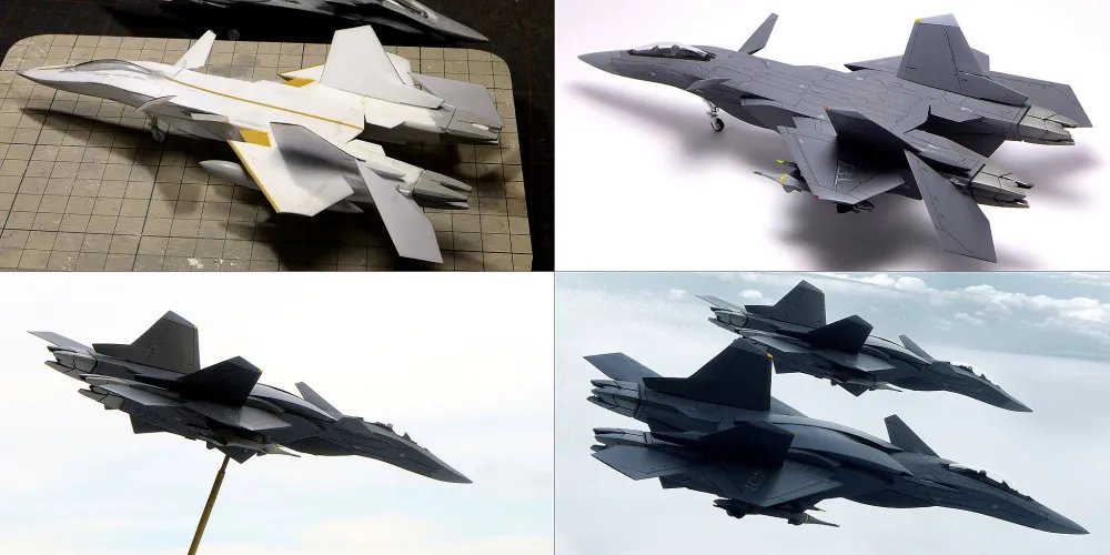 初めての人は、初めまして。
プラ板工作によるフルスクラッチビルドで架空の戦闘機などのスケールモデルを製作しています。完成した模型を外撮り・加工して空撮風画像も作ります。
ファンアートとしての造形は概ねアレンジを行ない、また自らデザインしたオリジナルの架空機などを造ることもあります。