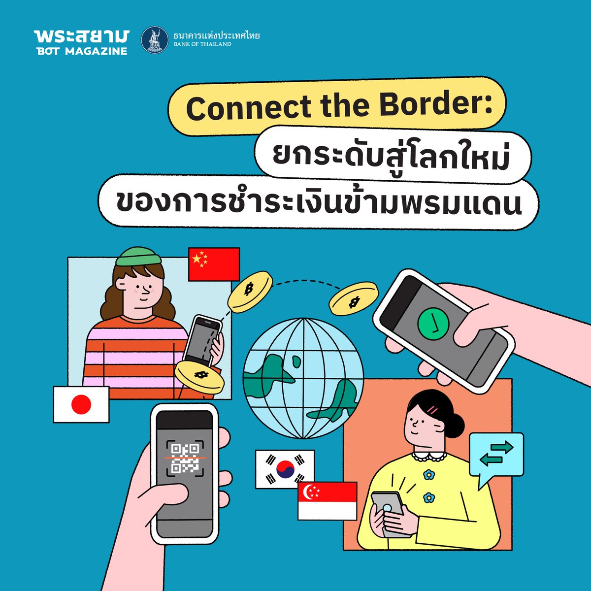 bankofthailand's tweet photo. ทุกวันนี้เราสแกนจ่าย📱เงินค่ากาแฟ หรือโอนเงินคืนเพื่อนได้ง่าย ๆ ในชีวิตประจำวัน เพราะทั้งสะดวกและรวดเร็ว😊 แต่รู้หรือไม่ว่าเราสามารถจ่ายหรือโอนเงินแบบนี้กับบางประเทศได้สะดวกและรวดเร็วเช่นกัน 
.
ปัจจุบันระบบการชำระเงินข้ามพรมแดนของไทยพัฒนาไปมากจนเปลี่ยนประสบการณ์ของผู้ใช้บริการไปอย่างคาดไม่ถึง เพราะไม่ยุ่งยาก ใช้เวลานาน หรือมีค่าธรรมเนียมแพงเหมือนเมื่อก่อน และตอนนี้หลายประเทศก็พัฒนาระบบการชำระเงินข้ามประเทศจนนำมาใช้จริงแล้วด้วย🌍
. 
พระสยาม BOT MAGAZINE จะพาไปดูความคืบหน้าของระบบการชำระเงินและโอนเงินระหว่างประเทศของไทย ที่จะทำให้ผู้อ่านเปลี่ยนมุมมองต่อโลกการชำระเงินข้ามพรมแดนว่าเป็นเรื่องง่ายที่ใครก็ทำได้✨
. 
📖อ่านบทความฉบับเต็มได้ที่ 
https://t.co/eRerpAVHMZ
. 
#BOTmagazine