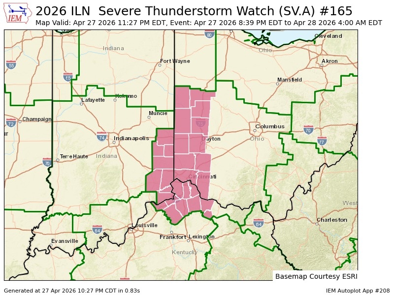 NWSILN's tweet photo. [11:28 PM] Severe Thunderstorm Watch has been extended in coverage to now include the highlighted counties. https://t.co/iI1FoBYWcq