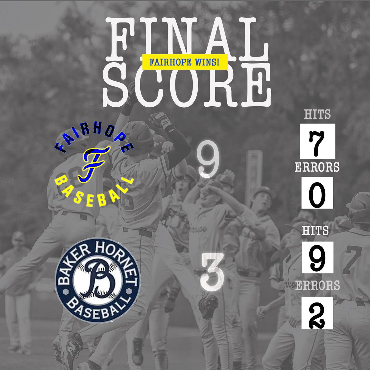 FairhopeBB's tweet photo. Pirates finish the regular season with a win!

Lance Wade 1/4, R, 2RBI
Cooper Bell 1/2, R, RBI
Declan King 2/3, RBI
Alex Herington 2/4, R, RBI, SB
Jackson Harpole 1/2, R, 2RBI, SB
Trotter Creel (W) IP, H, K

Next game: Friday vs Central Phenix City at Volanta Park

#GoPirates🏴‍☠️ https://t.co/gZfmgS6dXZ
