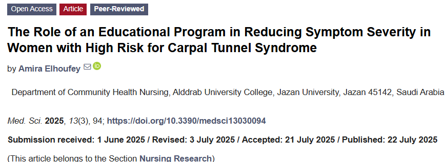 medsci_MDPI's tweet image. 🖐️ Education matters in CTS prevention! A structured program reduced symptoms &amp;amp; improved function in at-risk women.

🔗 mdpi.com/2076-3271/13/3…

#MedicalSciences #CTS #WomenHealth