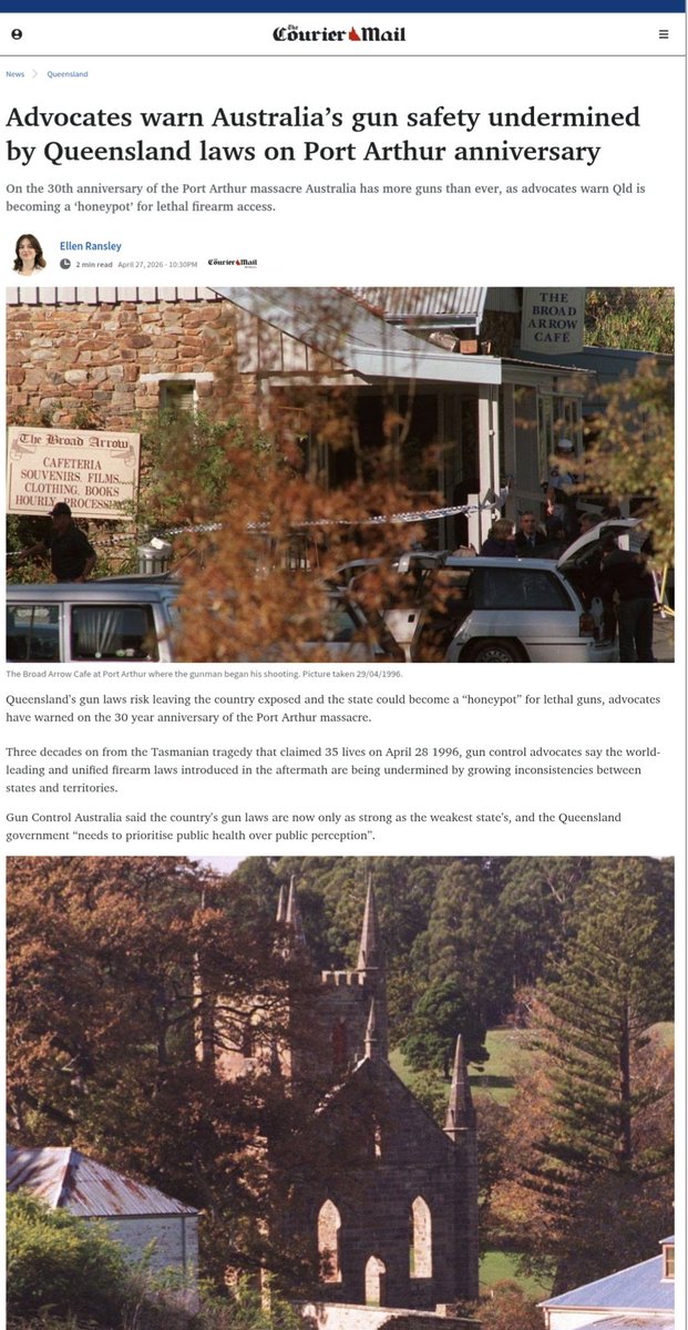 oskaandme's tweet image. Gun Control Australia said the country’s gun laws are now only as strong as the weakest state’s, and the Queensland government “needs to prioritise public health over public perception”.
#LNP #GunControl
#PortArthur #qldpol #auspol