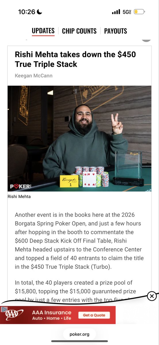 rishrmehta's tweet photo. Found a mini win after an awesome time commentating — thanks as always for the love and ty for treating me like family @BetMGMPoker @BorgataPoker @pokerorg https://t.co/goVoMSmKIB