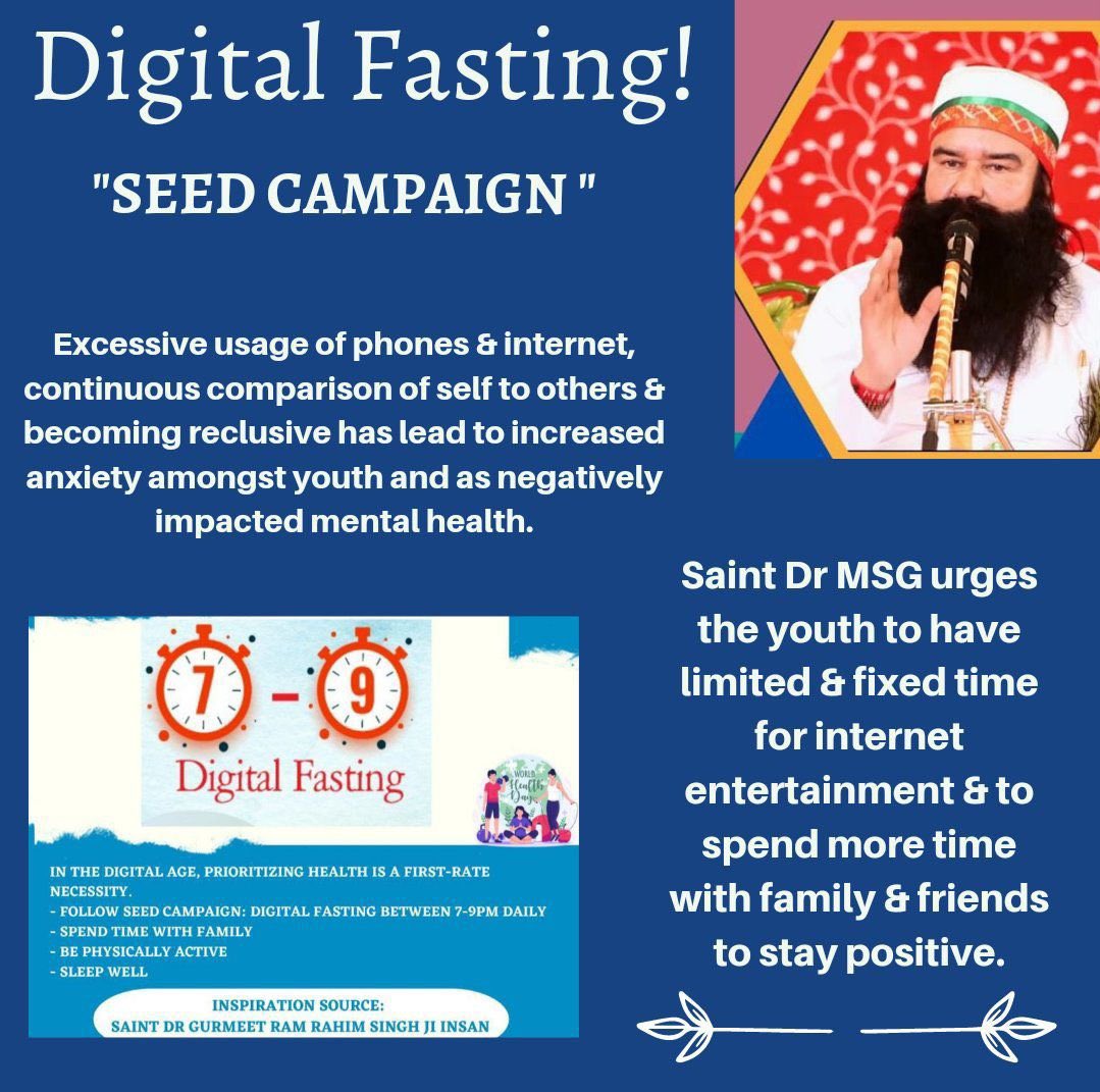 Today increment in usage of phone &amp; electrical gadgets not only affecting mental health of people also spoiling relationships because all are just busy in their phones &amp; not communicating with each other personally. Looking into this Saint Gurmeet Ram Rahim Ji initiated #SEED ✅