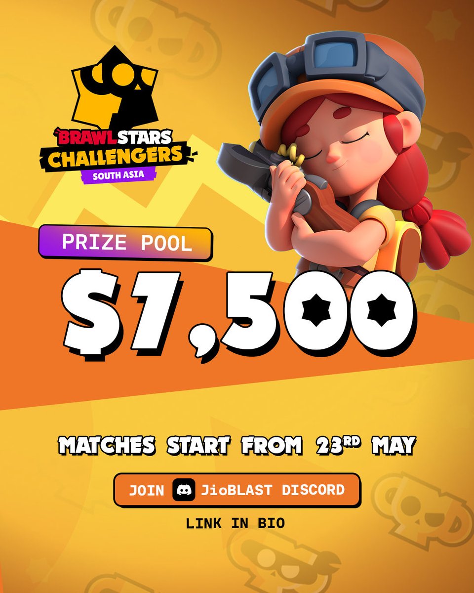 JioBLASTesports's tweet image. Brawl Stars Challengers South Asia 2026, registrations are officially OPEN. 🔥

How to get in 👇
🔹 Head over to the JioBLAST Discord (link in bio)
🔹 Navigate to #sa-registrations
🔹 Click the Matcherino link and lock in your squad

#BrawlChallengers