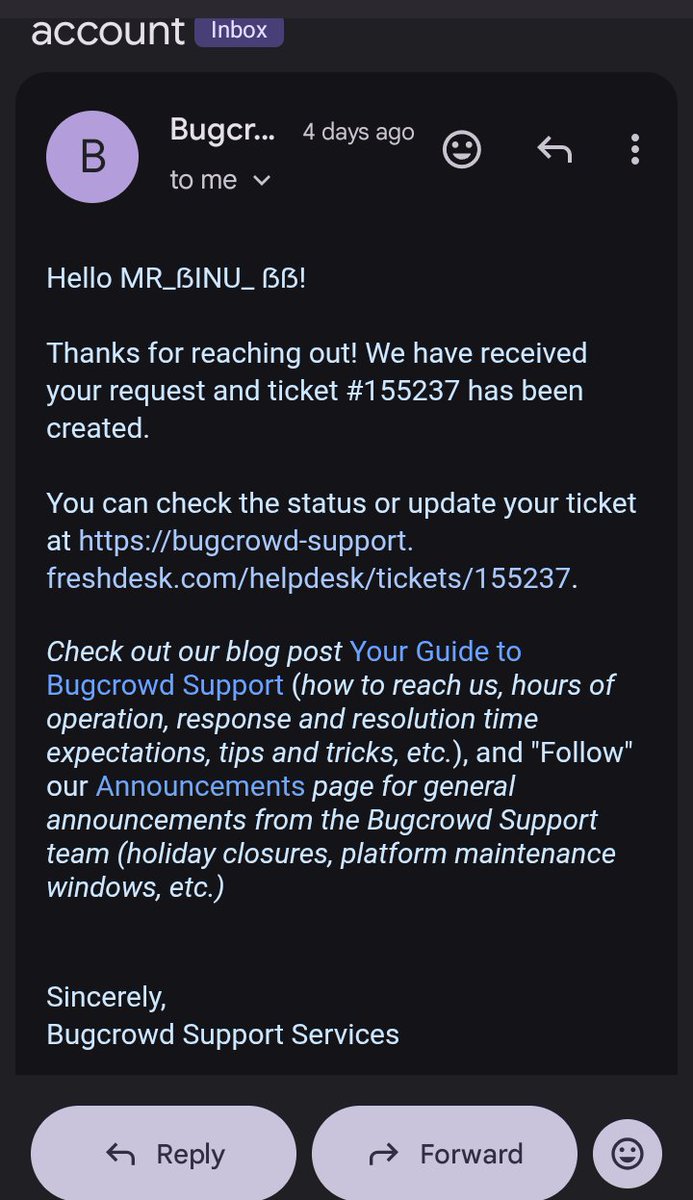 CypherBinu's tweet image. My Bugcrowd account (Mr_binu_bb) was suspended for 30 days. Time is over but still no access.

Some bounties are pending too.

Ticket #155237
@Bugcrowd @BugcrowdSupport please check 🙏

Please repost 🔁
@lostsec_  
@NullSecurityX
@theXSSrat

#bugbounty #infosec