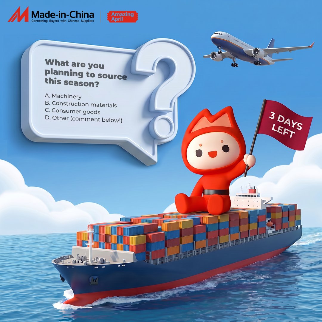 madeinchina_b2b's tweet photo. There are only three days left of Amazing April.
What are you planning to source? Let us know in the comments!
Grab the last opportunity to source what yiou need: https://t.co/xRDmgD0XzP
#MIC #MadeInChina #AmazingApril #Sourcing #eCommerce #OnlineShopping #SmartSourcing https://t.co/vEU7rDUKcs
