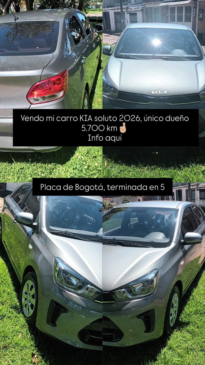 Amix les agradezco muchísimo su RT. Vendo mi carro KIA Soluto 2026, con 5700km, placa de Bogotá terminada en 5, único dueño 🤞🏼