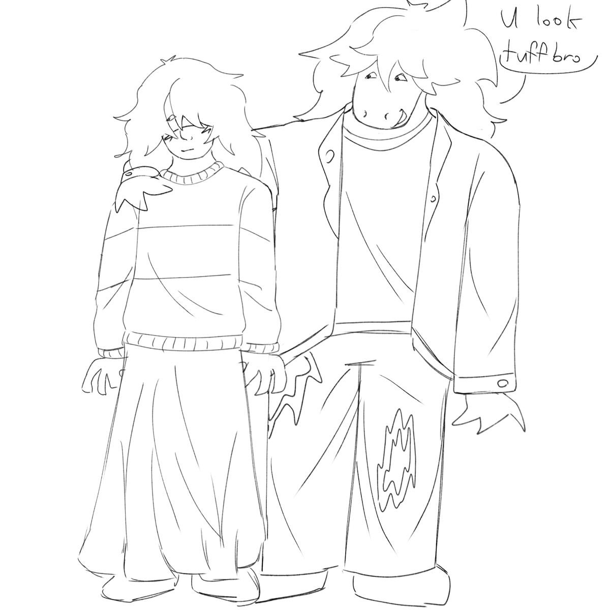 flubbcat's tweet image. Drawing skirt Kris makes me less dysphoric so here is that (they also get a very awesome supportive Susie) #krusie #deltarune