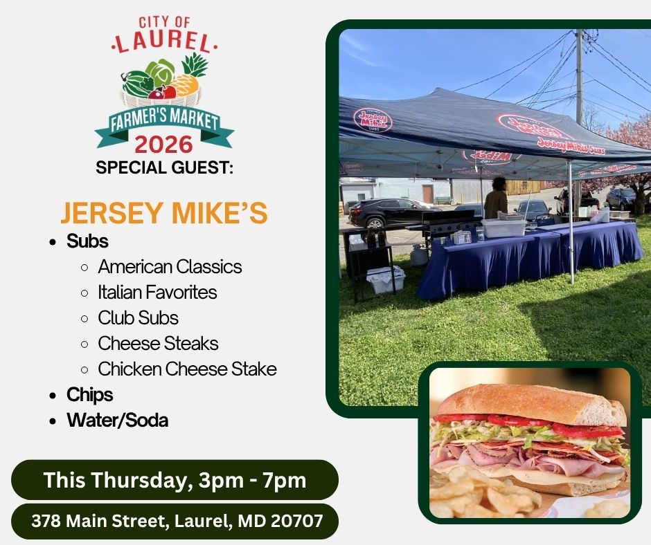 lrlmarketonmain's tweet image. Looking for a quick and delicious meal? Stop by the #LaurelFarmersMarket this Thursday, April 30th, from 3 - 7pm for Jersey Mike's Subs! After you have your sub, check out all of our other fantastic vendors! #ShopSmall🛍 #SupportLocal💚
