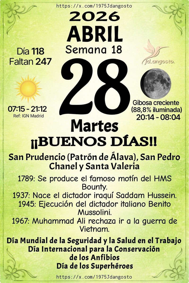 1975Jdangosto's tweet image. #Almanaque2026 #Santoral #Efemérides #TalDíaComoHoy #Cultura