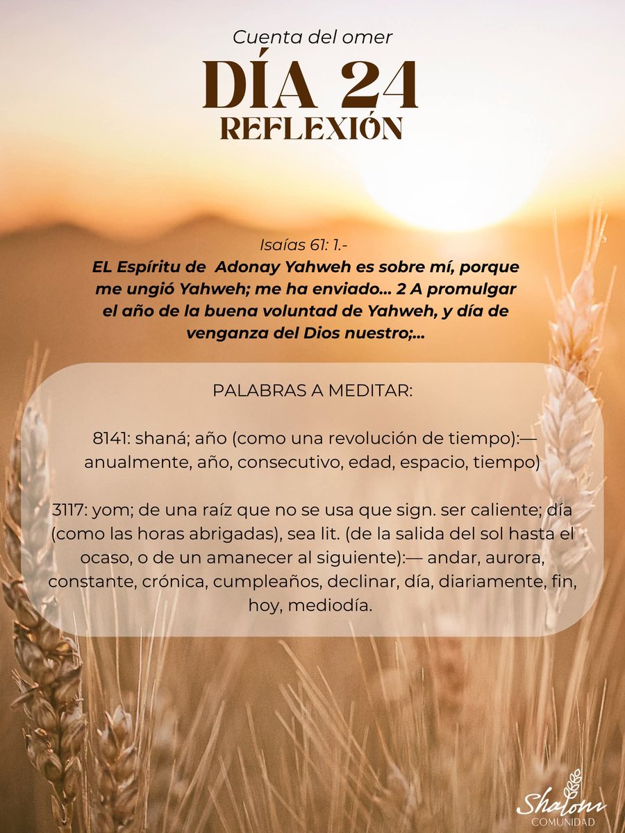 KehilaShalom's tweet image. SHALOM COMUNIDAD!!

DIA 24 DE LA CUENTA DEL OMER  #Israel #yeshua #Biblia #ruajhakodesh #omer #cuentadelomer #Pesaj #panessinlevadura #Yeshua #januca #hannukah #torah #jerusalem #Israel #kheilashalom #Mexico #Resurrección #tora