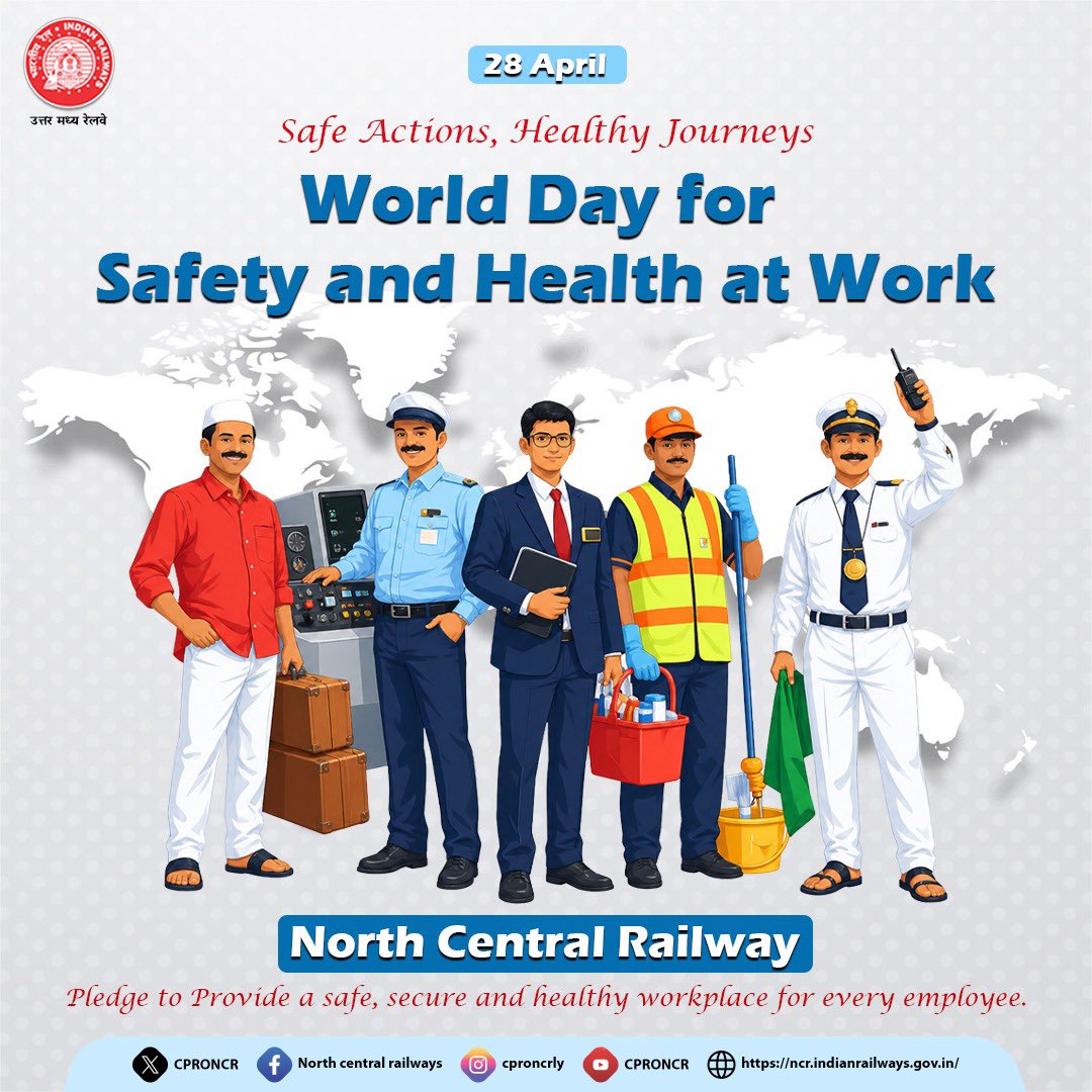 CPRONCR's tweet image. Safety leads the way, well-being powers the journey 🚉

North Central Railway strengthens its resolve to ensure a safe and healthy workplace, where every employee works with confidence and care.

#NCRailway #SafetyFirst #HealthyWorkplace #IndianRailways