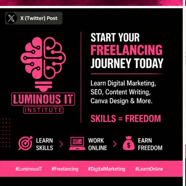 Sumiyaakter095's tweet image. Start your freelancing journey today with Luminous IT Institute 🚀
Learn Digital Marketing, SEO &amp;amp; more 💻
👉 Skills = Freedom
#LuminousIT #Freelancing #DigitalMarketing #LearnOnline