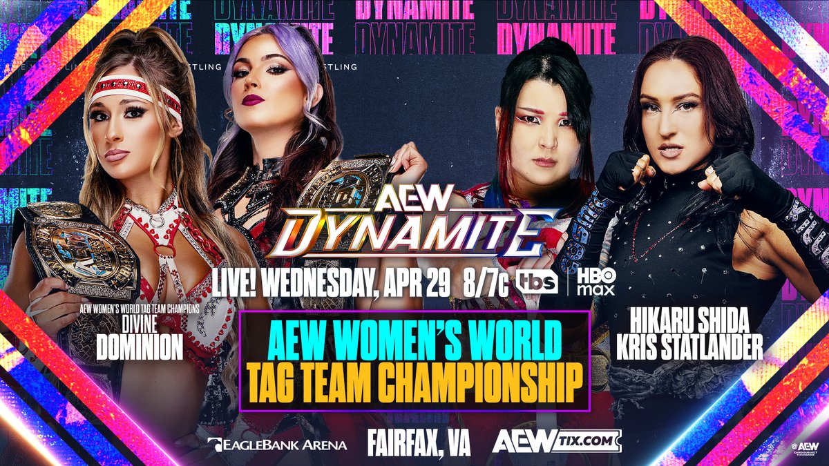 AEW's tweet image. Tomorrow, 4/29!

Tune in for three CAN'T-MISS title matches on Wednesday Night #AEWDynamite!

Join us at 8/7c on @TBSNetwork + @SportsOnMAX, TOMORROW!