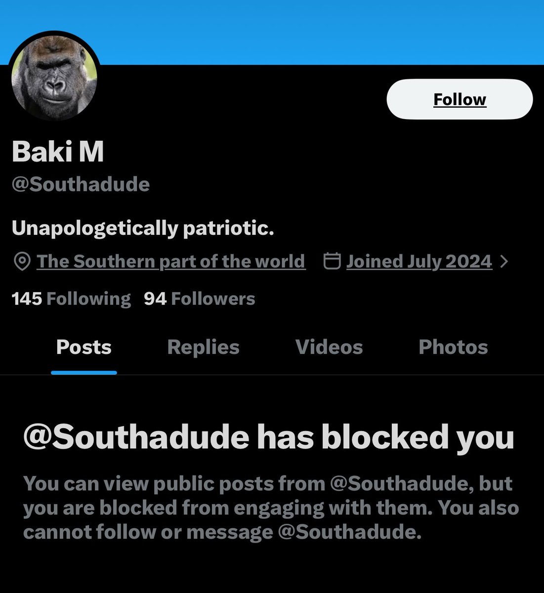 FridayJob123's tweet photo. @Southadude @Fridayjob55 @LegendaryTunz @Sheriff1335 @Malatjie_ @SaharaReporters @SankaraDispatch A dumb South African can’t even win an argument and went to block me😂😂😂 https://t.co/ywCA7iJJw1