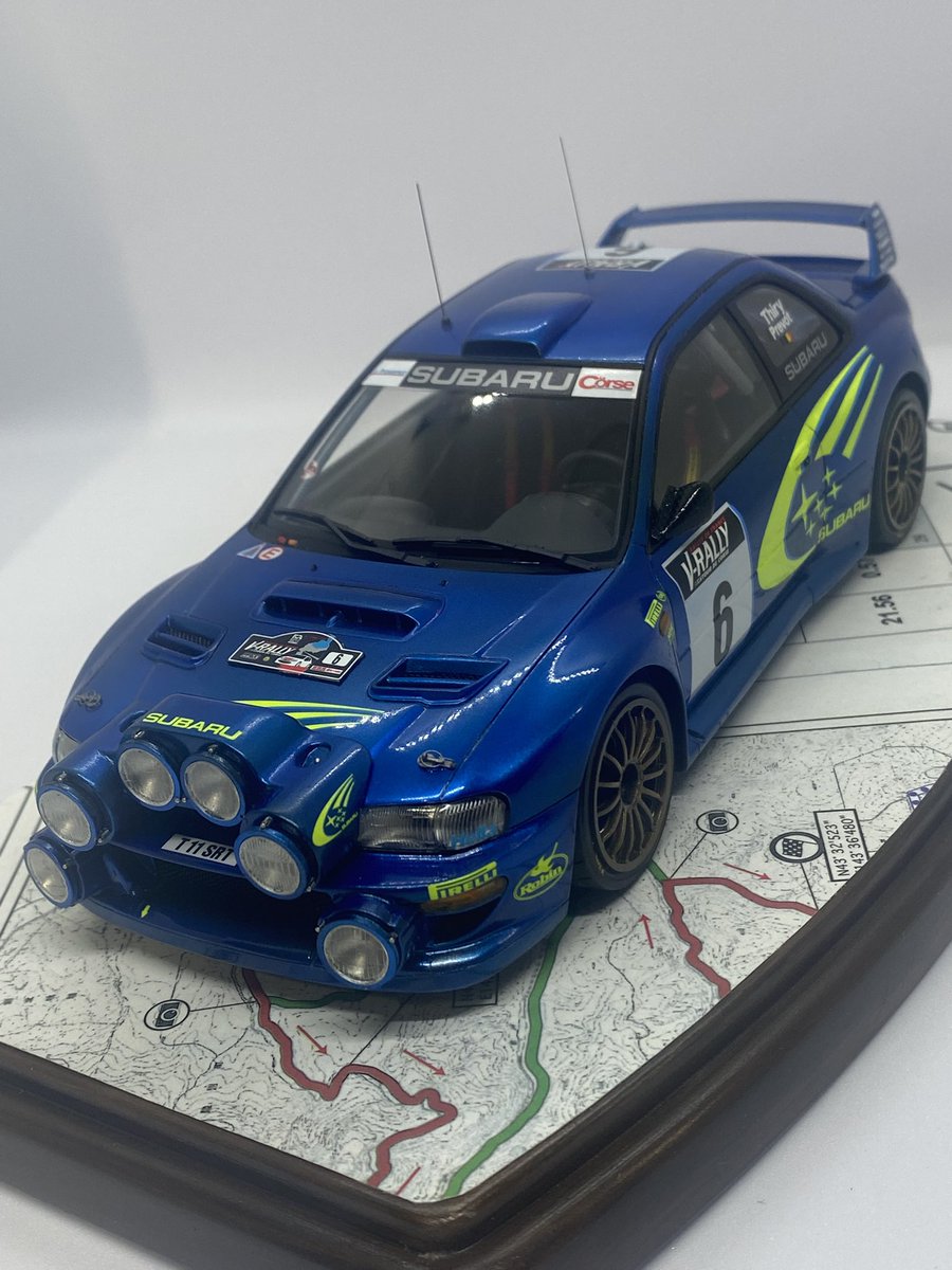 Mk3Sage's tweet photo. タミヤ1/24 スバルインプレッサWRC99
某カーモデラー系の動画見てたら無性に作りたくなってしまった。
ボディはキャンディ塗装、蛍光イエローが映えて我ながらいい感じ。 https://t.co/htyA8ZbRzq