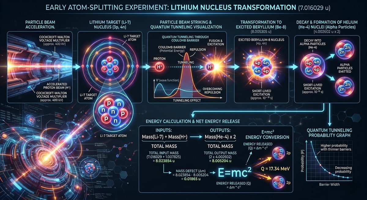 ThiRaj351283's tweet image. On This Day – Apr 28 ⚛️
Scientists first split the atom’s nucleus using quantum tunneling, transforming lithium (Li) into helium (He) and other elements. A big step toward nuclear physics and modern energy science. #OnThisDay #Chemistry #NuclearPhysics #QuantumScience #History