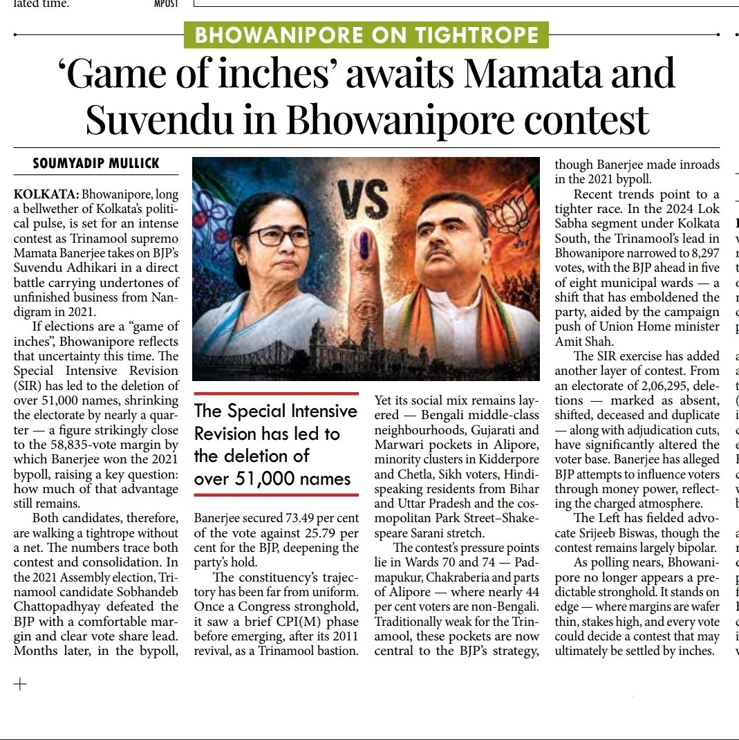 666_citizen's tweet photo. ‘Game of inches’ awaits Mamata and Suvendu in Bhowanipore contest

#Bhowanipore #MamatavsSuvendu #Bengal

https://t.co/wyQGCF0GNM https://t.co/T2dxzmk2L0