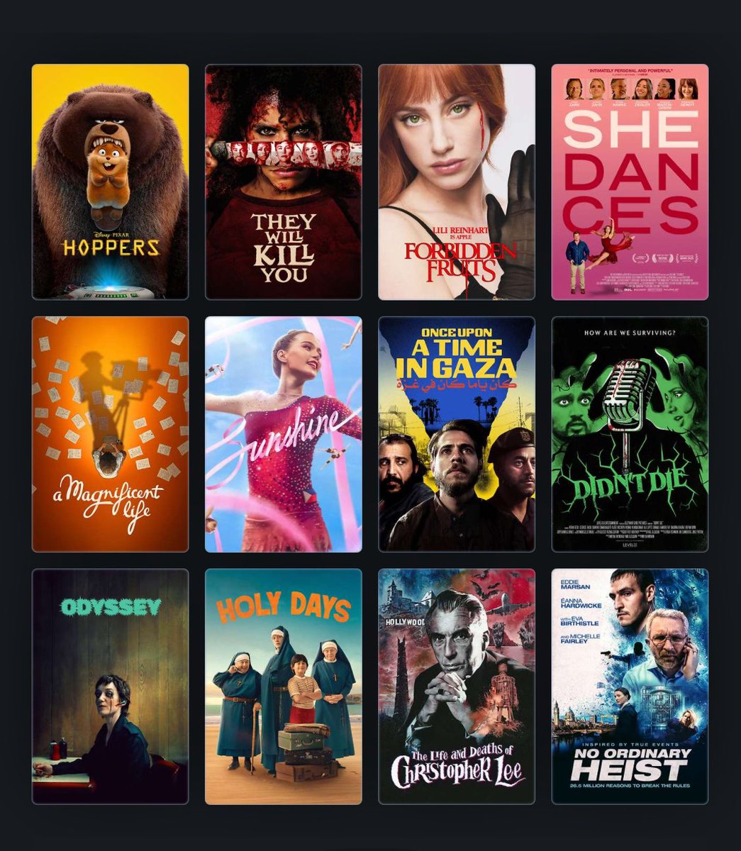 LifeIsAFilmFest's tweet image. New releases on digital VOD:

Hoppers
They Will Kill You
Forbidden Fruits
She Dances
A Magnificent Life
Sunshine - Toronto
Once Upon a Time in Gaza - Cannes
Didn’t Die
Odyssey - SXSW
Holy Days
The Life and Deaths of Christopher Lee
No Ordinary Heist

#movie hd 4k

You can find