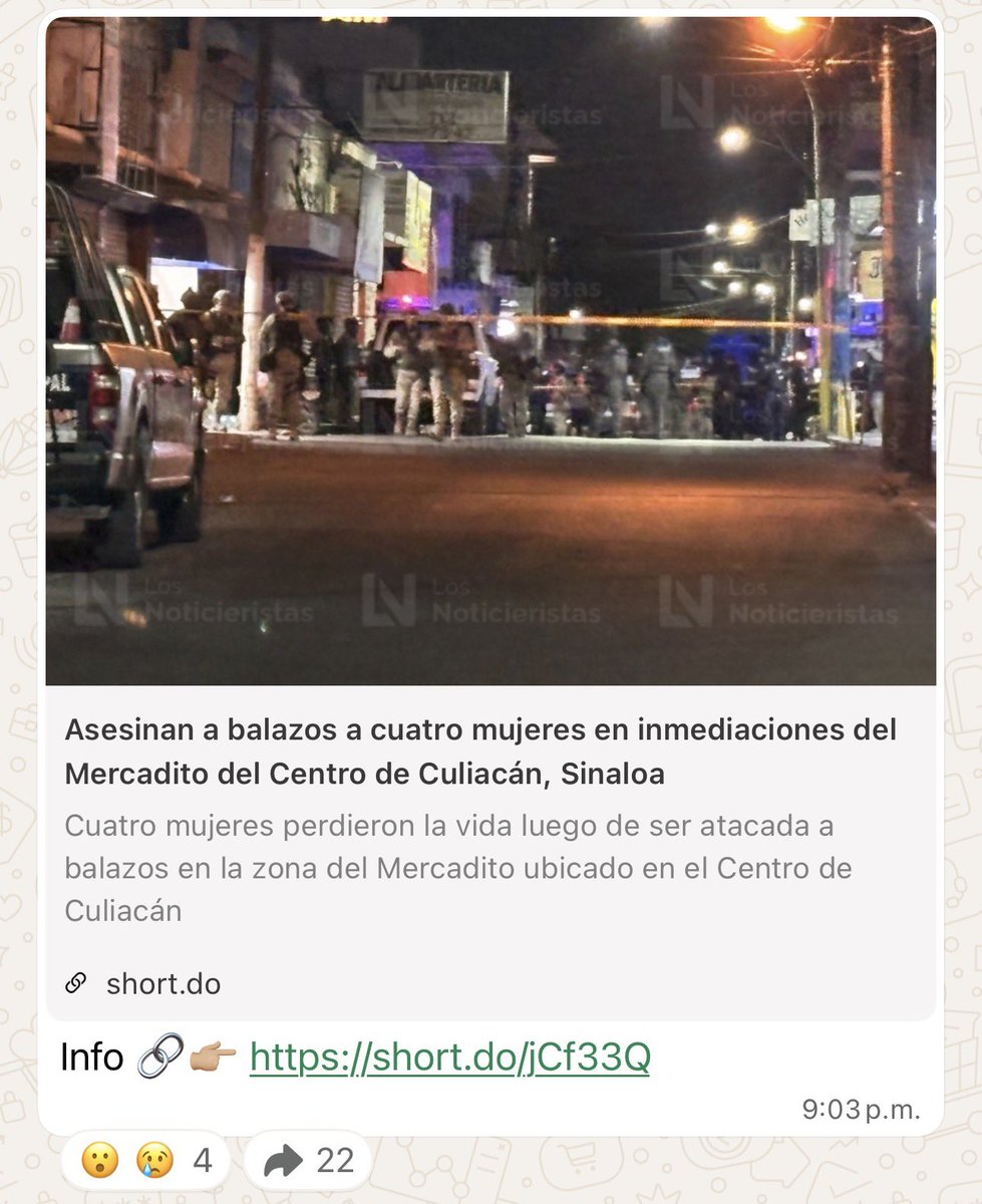 Ejecutan a 4 mujeres en el centro de Culiacán. 2 de ellas mamá e hija 😭
¿Y el gobierno? ¿Y el Batman? ¿La batiseñal? Desaparecido ‼️ 

No fue en lo oscuro.
Fue frente a todos.
Porque aquí ya no mandan las autoridades… manda el miedo.

¿Van a seguir simulando o van a gobernar?