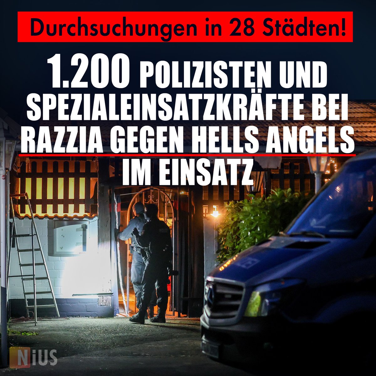 niusde_'s tweet image. Mit einer großangelegten Razzia geht die Polizei in Nordrhein-Westfalen gegen die Rockergruppe Hells Angels vor. Es handelt sich laut Innenministerium um einen der größten Einsätze zur Bekämpfung der Rockerkriminalität in der Geschichte des Landes.
nius.de/kriminalitaet/…