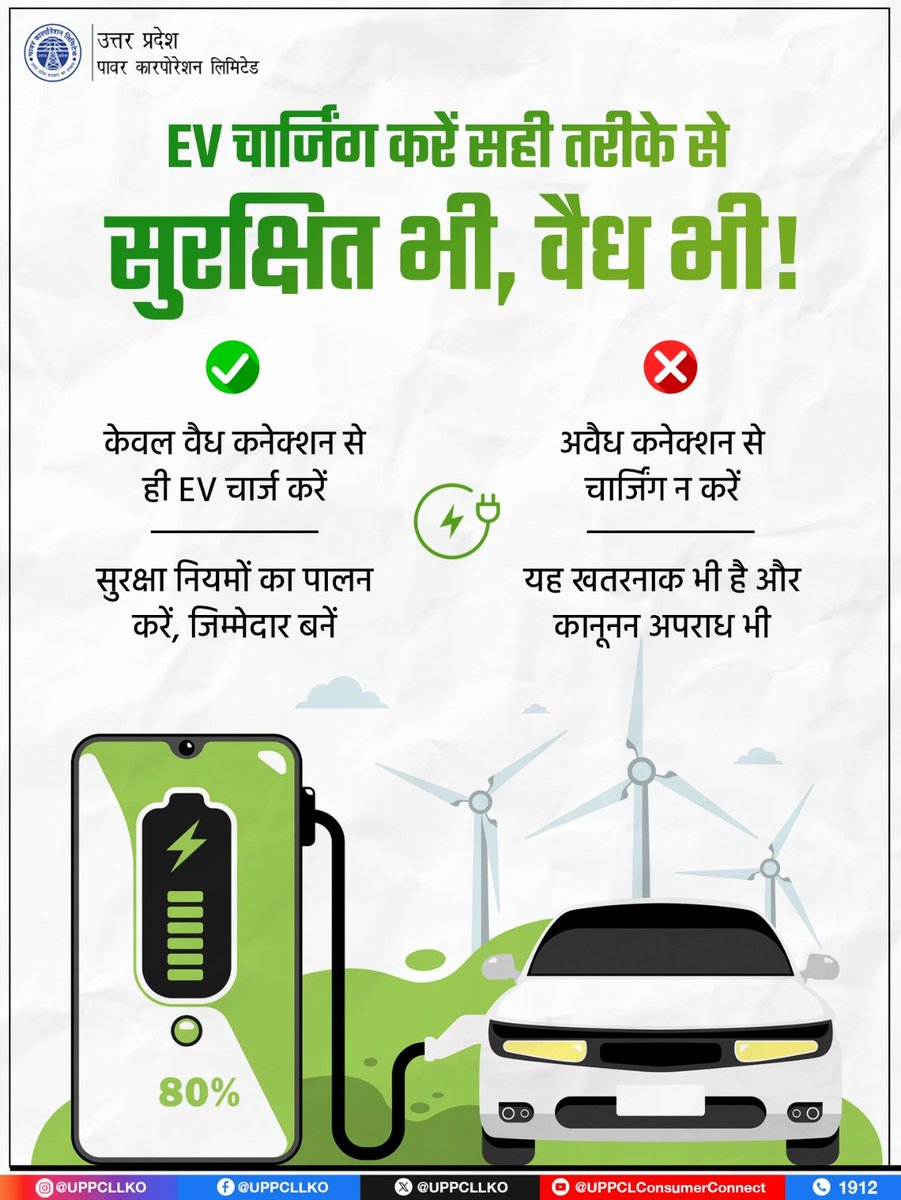 puvvnlfatehpur's tweet image. #EVSafety #ElectricalSafety
#SmartEnergy
इलेक्ट्रिक वाहन चार्ज करते समय छोटीसी लापरवाही बड़े खतरे में बदल सकती है।हमेशा अधिकृत और सुरक्षित कनेक्शन का ही उपयोग करें,ताकि आप और आपका वाहन दोनों सुरक्षित रहें।नियमों का पालन करें स्मार्ट व जिम्मेदार उपभोक्ता बनें।
@UPPCLLKO @PuVVNLHQ