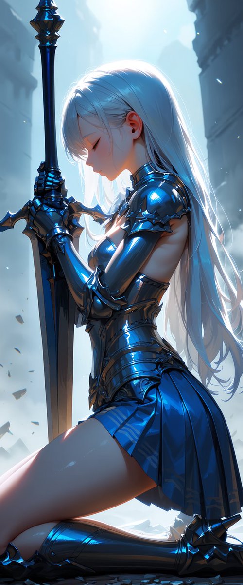 Kneeling Blue Armored Knight