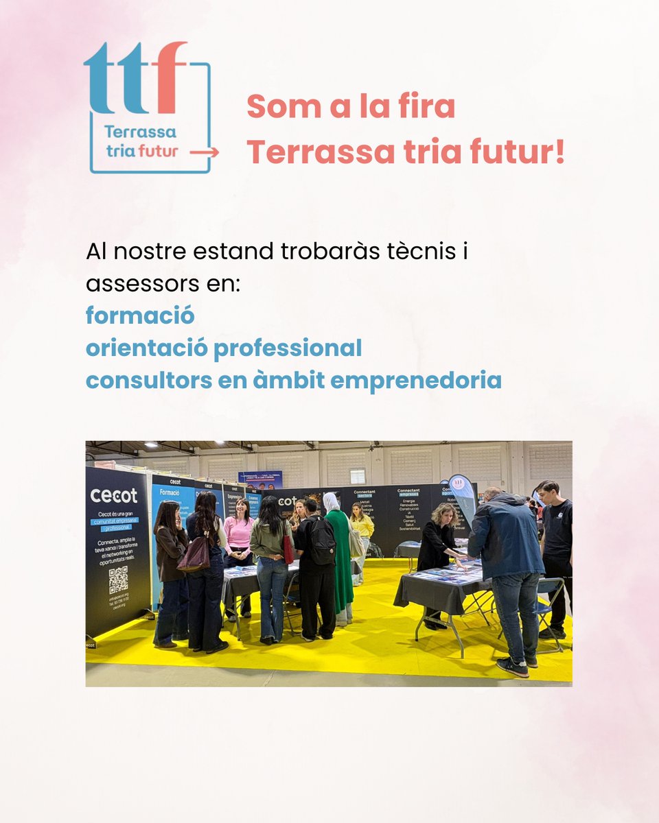cecotformacio's tweet photo. Ja ha iniciat la fira #TerrassaTriaFutur que té lloc els dies 15 i 16 d'abril al recinte firal de Terrassa i on ens pots visitar per informar-te sobre #orientació #competènciesprofessionals #competènciesprofessionals #formació #qualificació #futur. #ajterrassa #consellfp #TTF26 https://t.co/zFOZ5dK2xZ