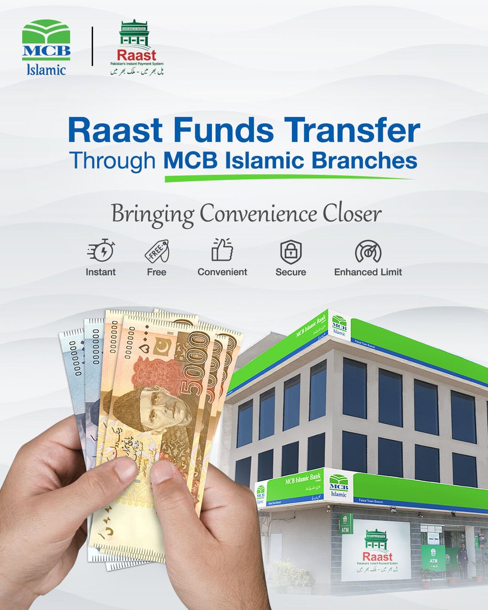 MCBIslamicBank's tweet image. Raast Funds Transfer - Bringing Convenience Closer!

Now transfer funds instantly through MCB Islamic branches - fast, secure, and hassle-free.

Features &amp;amp; Benefits

✅ Instant
✅ Free
✅ Convenient
✅ Secure
✅ Enhanced Limits

#Raast #MCBIslamicBank #MCB #InstantPayments