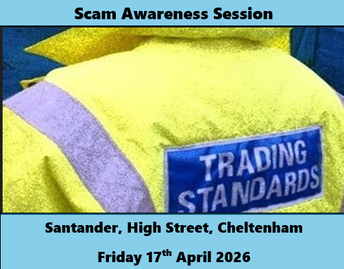 GlosTSS's tweet image. Become #ScamAware with #Gloucestershire Trading Standards! 😊 
Our officers will be at Santander in #Cheltenham tomorrow morning. 
Meet our friendly team and find out how to protect yourself and your loved ones from scams. 

#TradingStandards