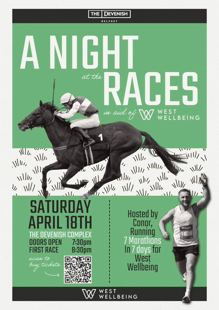west_wellbeing's tweet image. Join us this Saturday for a Night At The Races, as Conor McIlvenny tries to smash that £20k fundraising mark to support our charity!

Pay at the door and support mental health in our community!

#WestWellbeing #MentalHealth #SuicidePrevention #Community