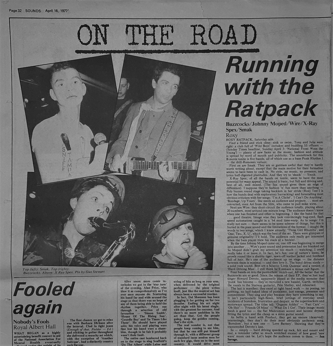 SoundsClips's tweet photo. Buzzcocks, Johnny Moped, Wire, X-Ray Spex and Smak's gig at the Roxy reviewed by Jon Savage in Sounds 16th, April 1977. Pics by Gus Stewart.
@Buzzcocks
@johnnymopedreal
@WireHQ 
@JonSavage258 https://t.co/AtnT2U1wy2