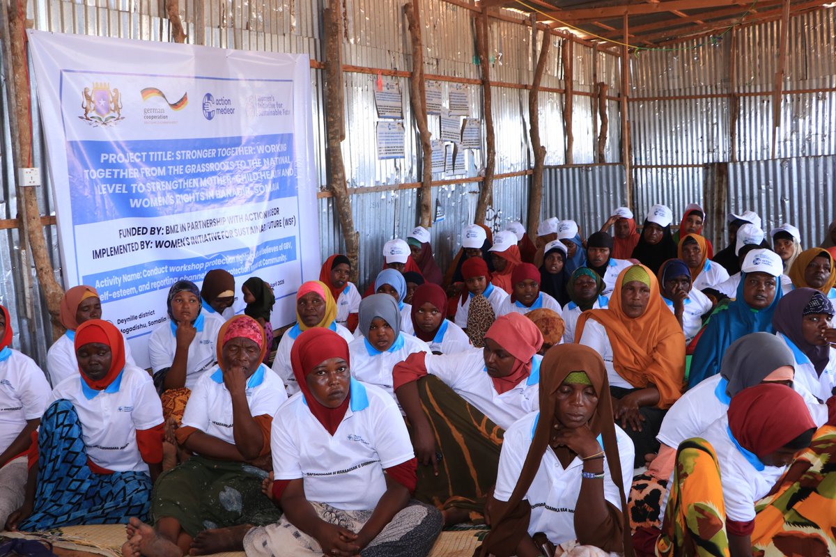 wsfsomalia's tweet photo. @WSF, with @actionmedeor &amp; @BMZ_Bund support, held a 2-day workshop in Deynile for 100 IDPs on protection rights. Participants explored #GBV, cultural beliefs &amp; survivor reporting. Displacement from #conflict &amp; #climatechange hits women hardest awareness saves lives. #WomenRights https://t.co/PqFoOrtlGf