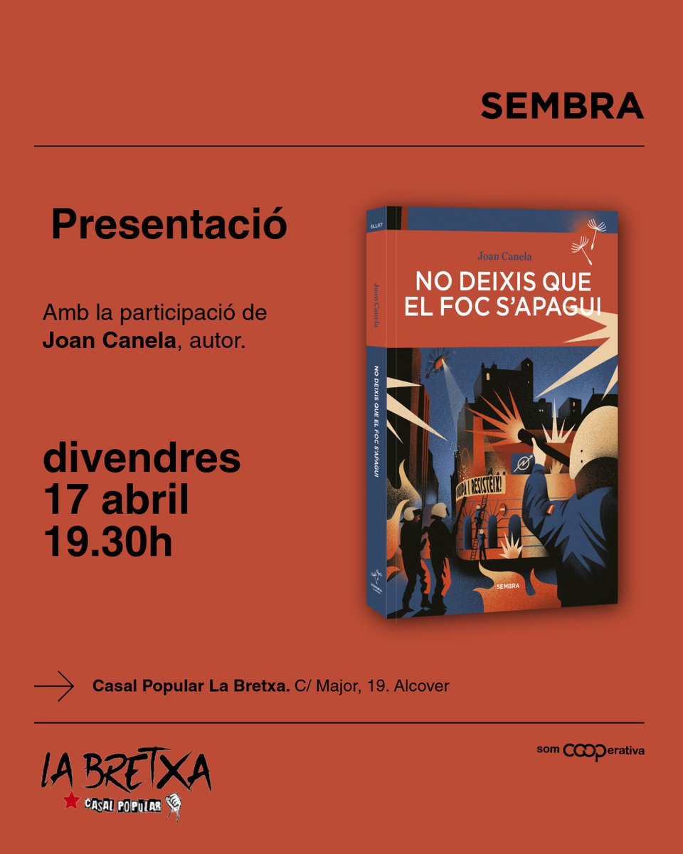JoanCanela's tweet photo. Bé, doncs engeguem la #GiraAbril de "No deixis que el foc s'apagui"🔥
Demà a les 19:30 al Casal Popular La Bretxa d'Alcover (Alt Camp) 
Parlarem d'okupacions, batalletes dels 90, l'1 d'octubre... però també de lluites actuals, del compromís i les seves conseqüències
#SantJordi https://t.co/7yQKtNDW3V