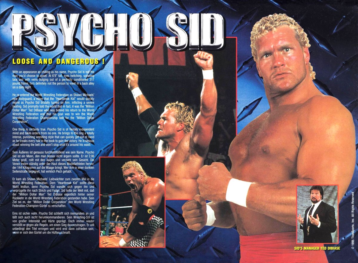 WWFWrestling1's tweet image. Profile of Sycho Sid from the 1995 WWF Full Metal European Tour Programme. #WWF #WWE #SychoSid