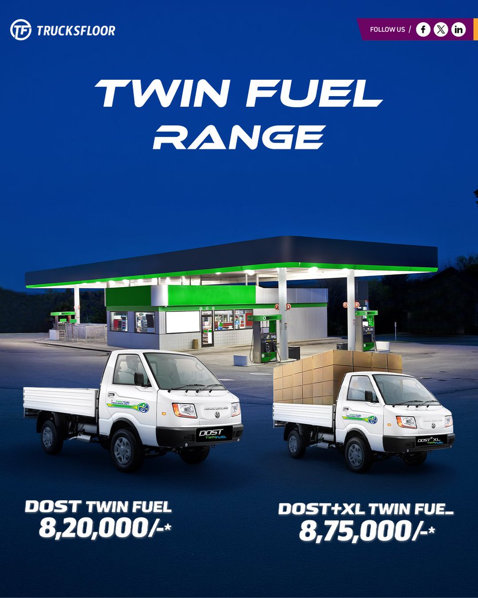 trucksfloor's tweet image. Ashok Leyland Dost Twin Fuel Range – Now Launched

CNG + Petrol ka smart combo for better savings &amp;amp; nonstop performance 

Starts at ₹8.20L* (Dost) &amp;amp; ₹8.75L* (Dost+ XL)
Ek hi range, double fayda.

#AshokLeyland #Dost #DostXL #TwinFuel #NewLaunch #SmartMobility