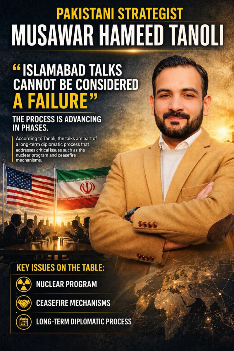 tudpam2023's tweet image. "These talks were never about instant resolution; they were about maintaining momentum, preventing escalation, and keeping diplomatic pathways open."

#ANALYSIS | Islamabad Talks and The Future of US-Iran Relations: A Fragile Pause, Not a Failure

✍ Musawar Hameed Tanoli

To
