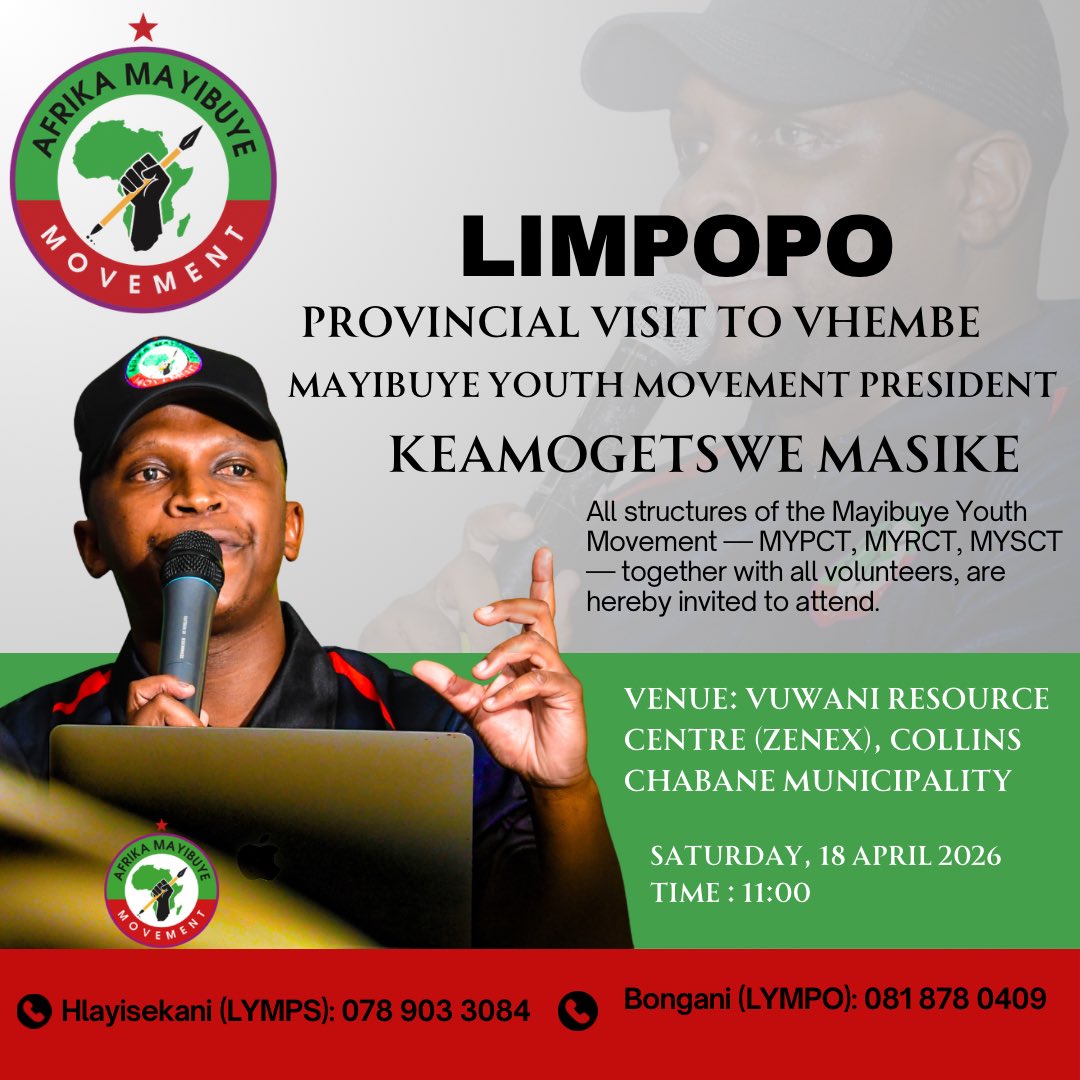 This weekend, Saturday the 18th of April 2026, we meet with the youth in Limpopo in our pursuit of building PERMANENT LEADERSHIP AND MEMBERSHIP STRUCTURES. We are in Collins Chabane Municipality, building from the ground up. The mandate remains Total Freedom and Emancipation Now!