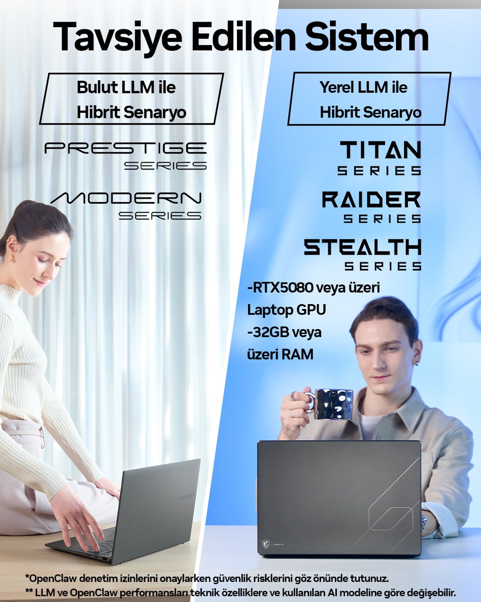 MSITurkiye's tweet photo. MSI dizüstü bilgisayarlarınızı OpenClaw ile akıllı AI ajanlara dönüştürün!
OpenClaw özellikli laptop arıyorsanız aşağıdaki linkten ulaşabilirsiniz;
https://t.co/FFyDeMDtuO
#AIAgent #OpenClaw #Clawbot #AILaptop https://t.co/EOq5YR4zJU