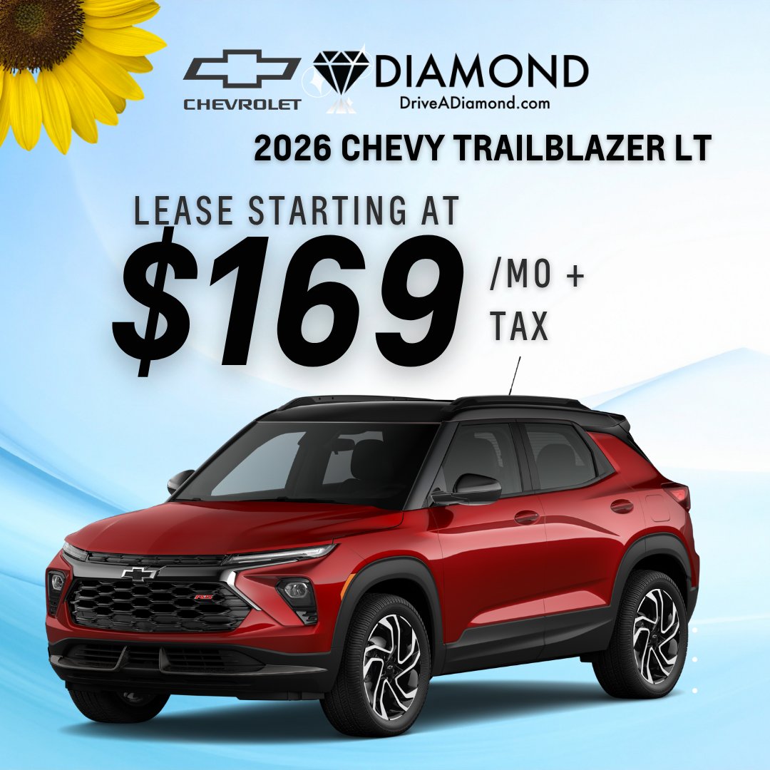DiamondChevySB's tweet photo. Want versatile SUV comfort? 🌟 Trailblazer Style: The 2026 Chevrolet Trailblazer LT leases from $169/mo 🚙✨ #ChevyTrailblazer #SUVLife #AutoOffers

Shop For Yours at 👉 https://t.co/yu2CN5U4Rm https://t.co/lblZsaCJ1d
