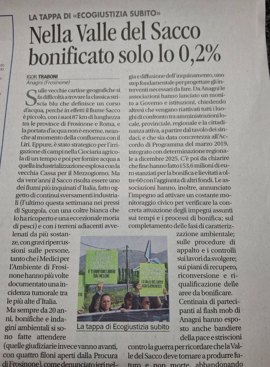 IgorTraboni's tweet image. Associazioni in campo per la bonifica della Valle del Sacco. Su Avvenire di oggi @Legambiente @AC1868 @agesci @Acli_nazionali @AC1868 #arci #libera #valledesacco #ecogiustiziasubito