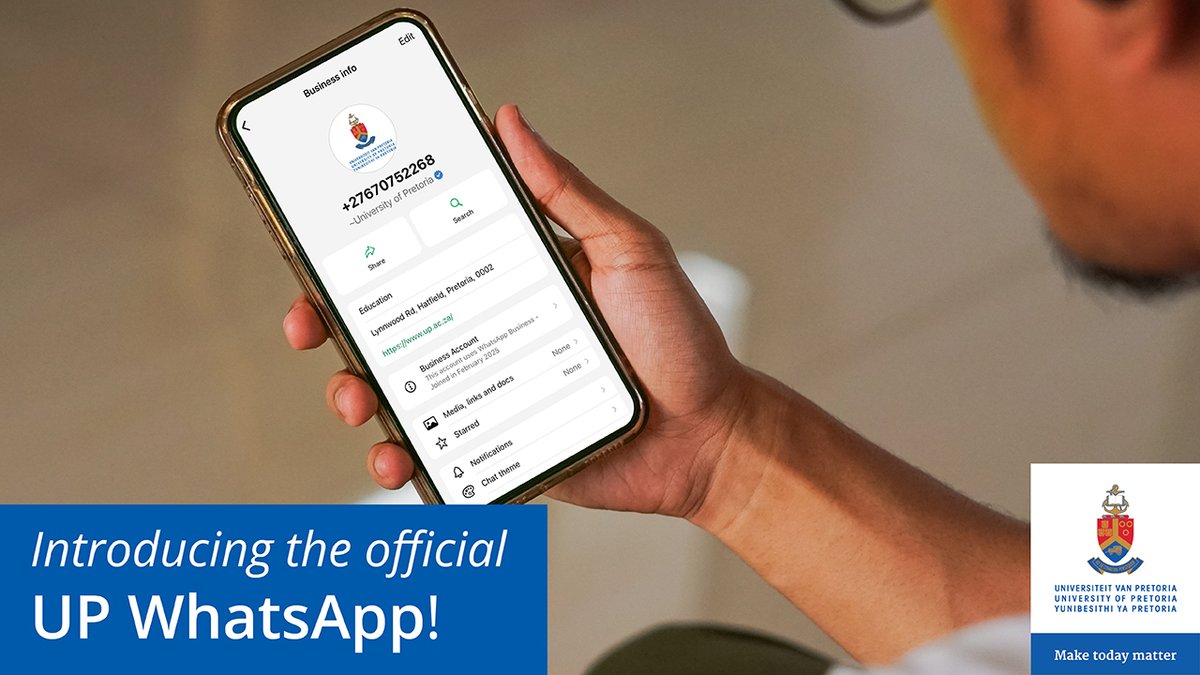 UPTuks's tweet image. UP is now available on WhatsApp. Get verified updates and key campus information delivered directly to your phone: ow.ly/OnKQ50YJTGE.

 Stay connected. Stay informed, UP is in your pocket.

#UniversityOfPretoria #DigitalTransformation