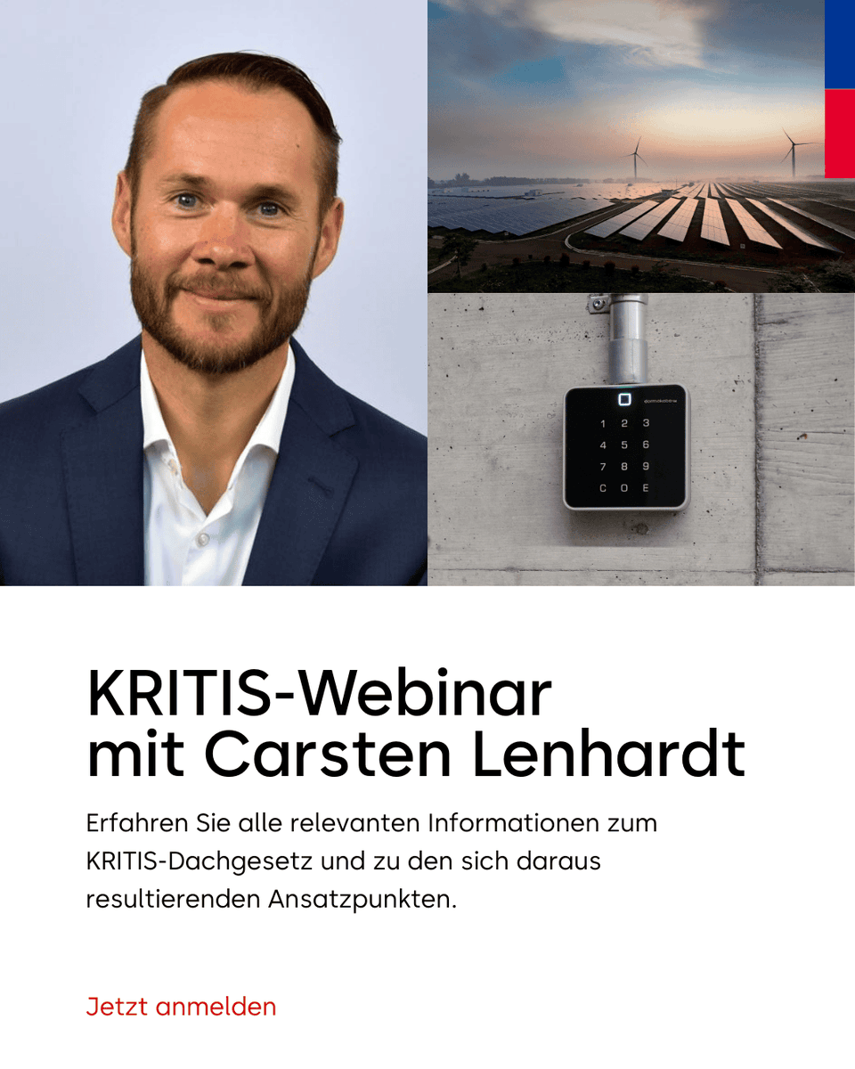 dormakabaDE's tweet image. Die dormakaba Webinar-Reihe zum Thema KRITIS geht weiter.
Carsten Lenhardt, Regional Lead Pre-Sales Consulting Süd gibt am 30.04. von 12:00-12:45 Uhr einen Überblick über das verabschiedete KRITIS-Dachgesetz. 

Jetzt anmelden: dk.world/48CJjDT

#KRITIS #Webinar #dormakaba
