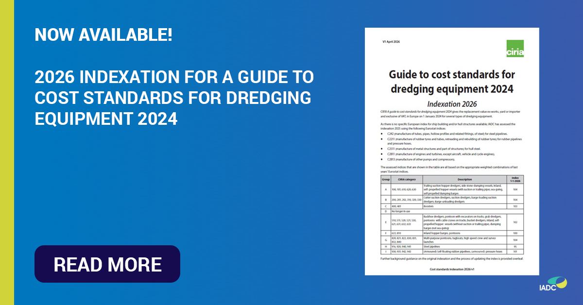 IADCDredging's tweet photo. The 𝟐𝟎𝟐𝟔 𝐚𝐧𝐧𝐮𝐚𝐥 𝐢𝐧𝐝𝐞𝐱𝐚𝐭𝐢𝐨𝐧 for the CIRIA  guide to cost standards for dredging equipment 2024 is now available.
👉 https://t.co/9C8VJQ9FFn https://t.co/mP3uknW1kH