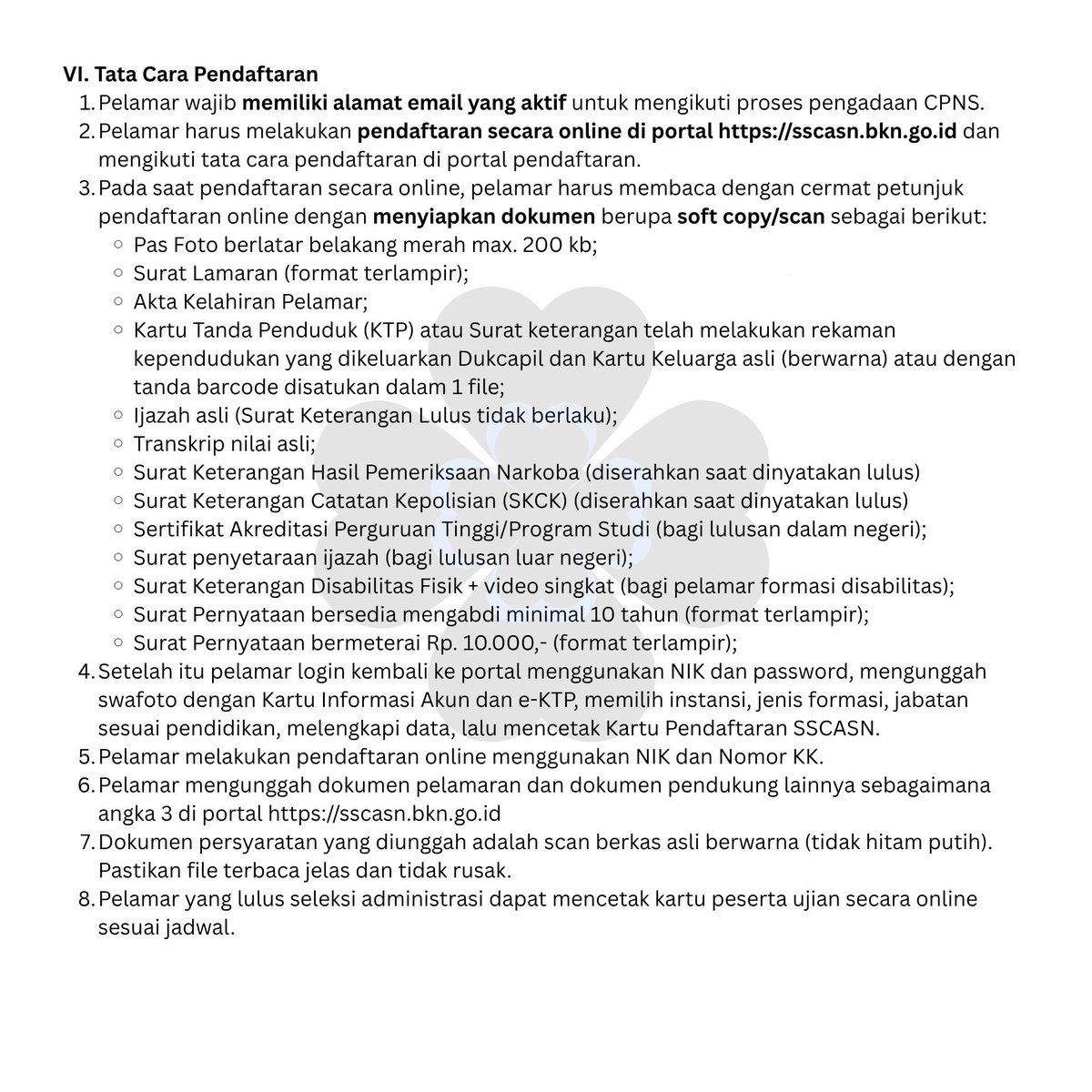[SYARAT DOKUMEN CPNS 2026]

Direktur (Plt) Perencanaan ASN BKN RI, Mohammad Ridwan, 16 April 2026 menyatakan bahwa:
Akhir Mei 2026, seharusnya Menpan RB sudah bisa mengeluarkan kebutuhan formasi masing-masing instansi. 
Juni 2026, seharusnya sudah bisa seleksi CPNS.
(videonya