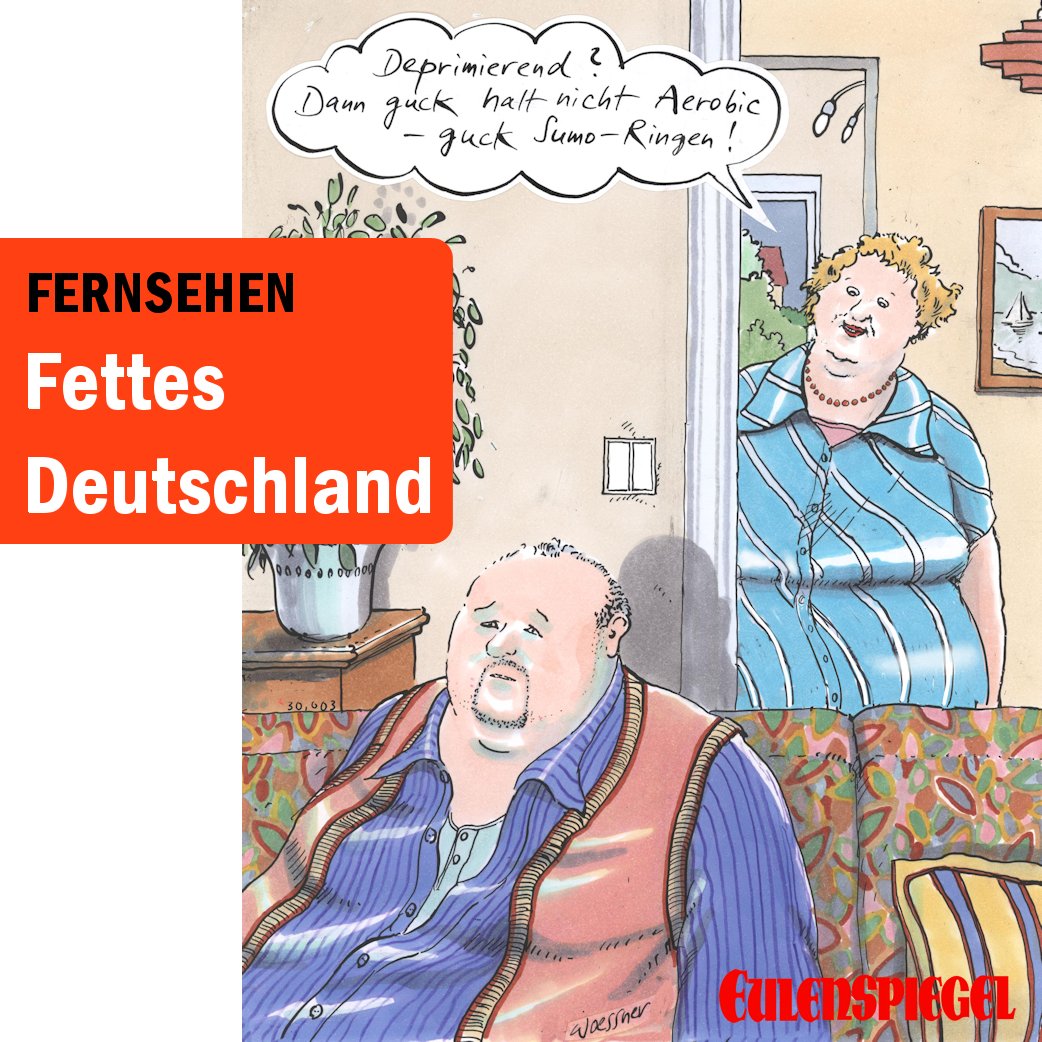 Eule_Laden's tweet image. Lesen Sie den gesamten Beitrag von Felice von Senkbeil mit einem Cartoon von Freimut Woessner jetzt im Satiremagazin EULENSPIEGEL.
eulenspiegel-zeitschrift.de/2026/04/fettes…

#TV #Medien #Satire #Humor #Spaß
