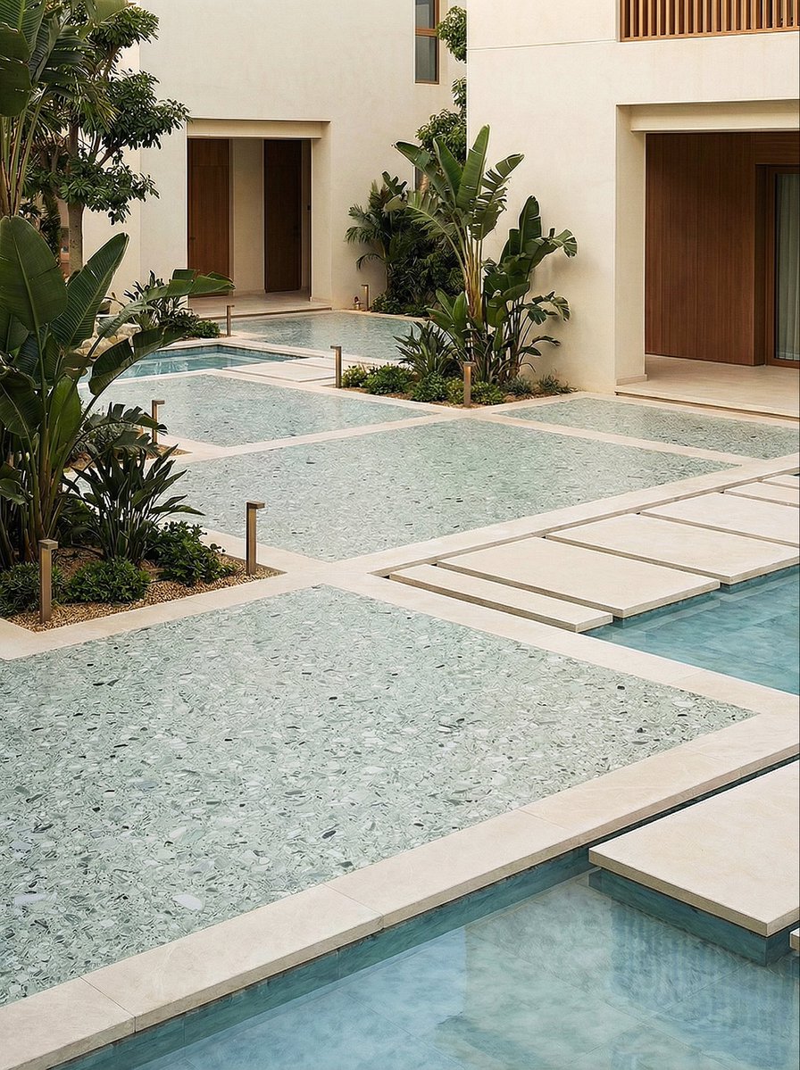 RunpinStone's tweet image. QinChuan Green（Terrazzo）The Art of Contrast: Forest Green Meets Bold Stone Body: A masterful blend of classical elegance and contemporary flair.#RUNPIN STONE  #Terrazzo #Big Slab