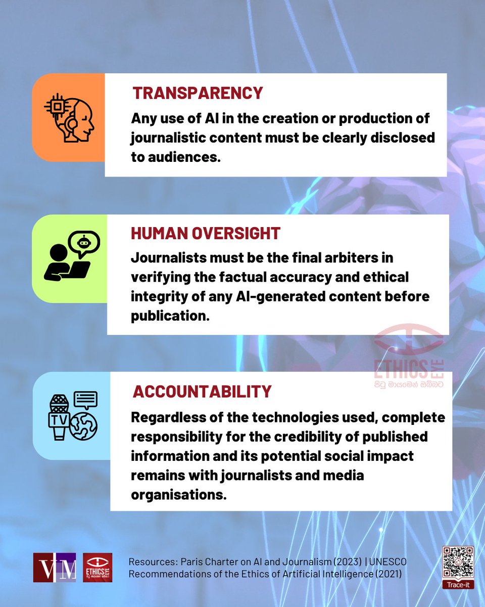 As AI becomes more embedded in journalism, clear ethical principles are essential to guide its use. 
Swipe 👉 to explore three principles for using AI responsibly in news reporting.