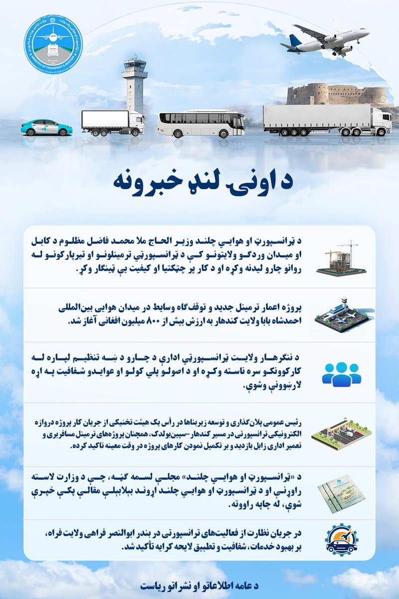 د ټرانسپورټ او هوايي چلند وزارت tweet media